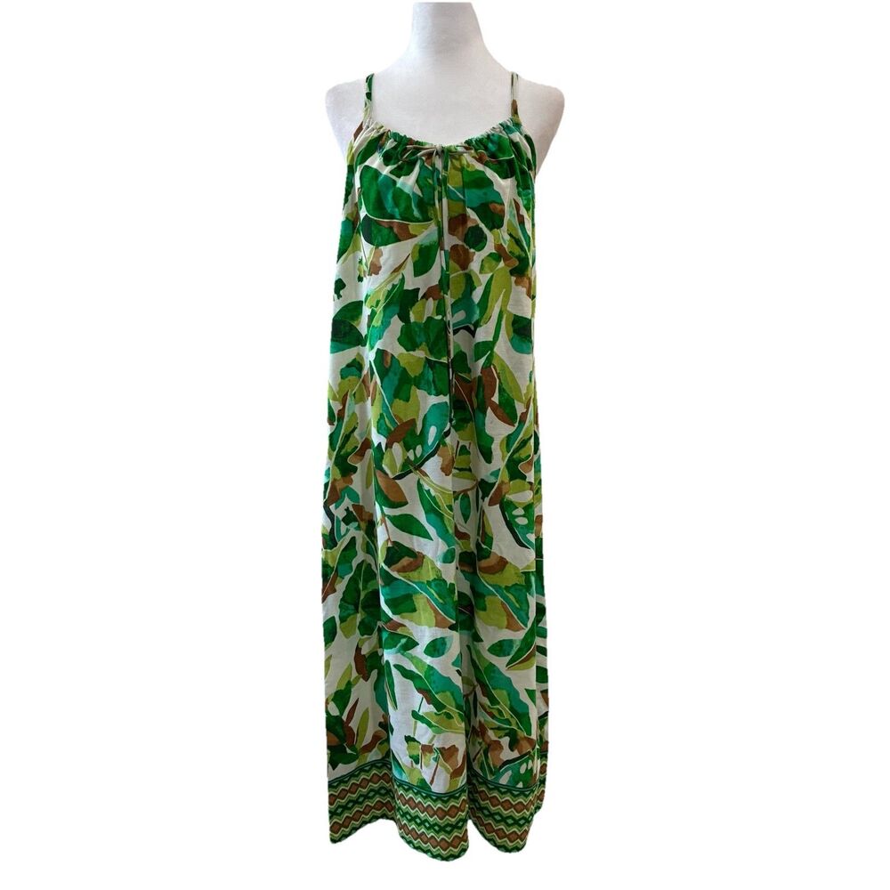 Emma & Michele Maxi Sundress Tropical Green Spaghetti Strap Beach Cruise Size M